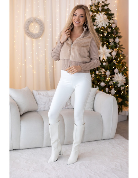 Sweter Zip z Futerkiem Beżowy