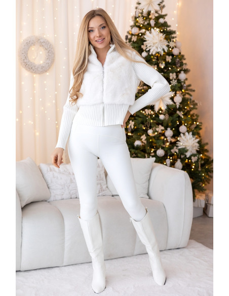 Sweter Zip z Futerkiem Ekri