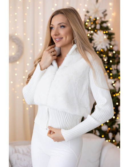 Sweter Zip z Futerkiem Ekri