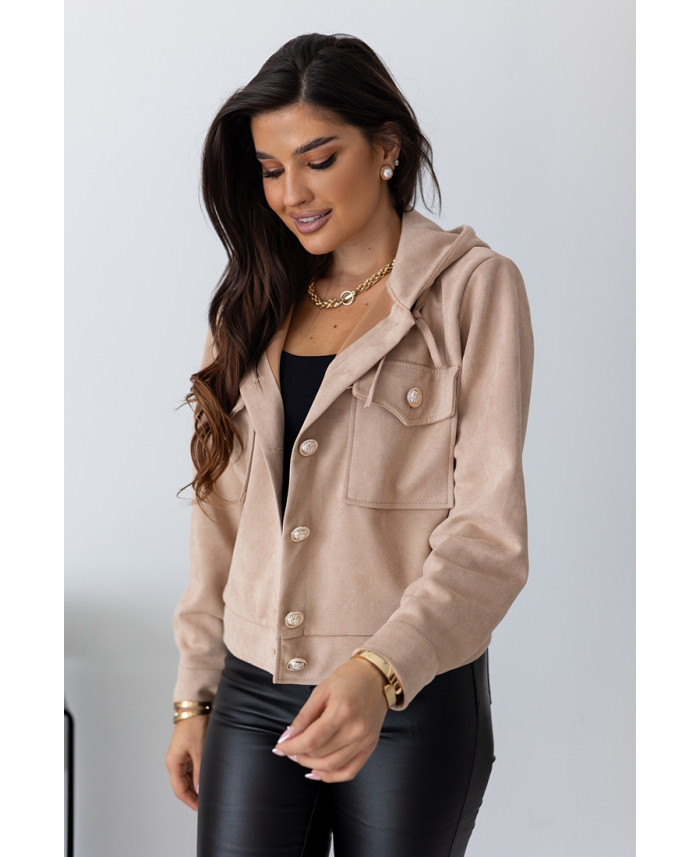 Kurtka Zamszowa z Kapturem Ciemny Beż