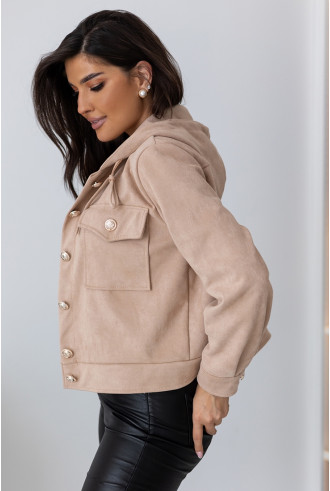 Kurtka Zamszowa z Kapturem Ciemny Beż 2