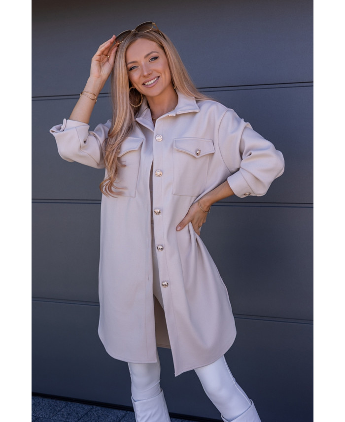 Kurtka Koszulowa Long Beżowa