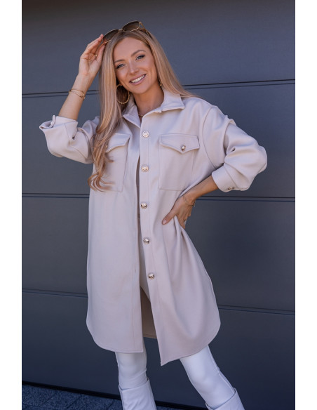 Kurtka Koszulowa Long Beżowa