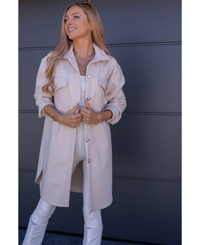 Kurtka Koszulowa Long Beżowa