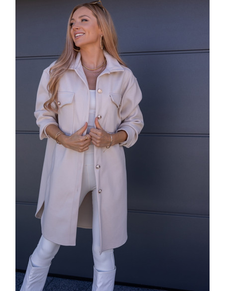 Kurtka Koszulowa Long Beżowa