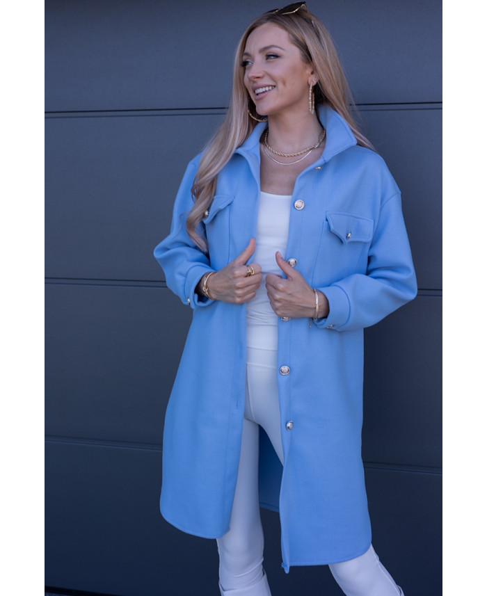 Kurtka Koszulowa Long Błękitna