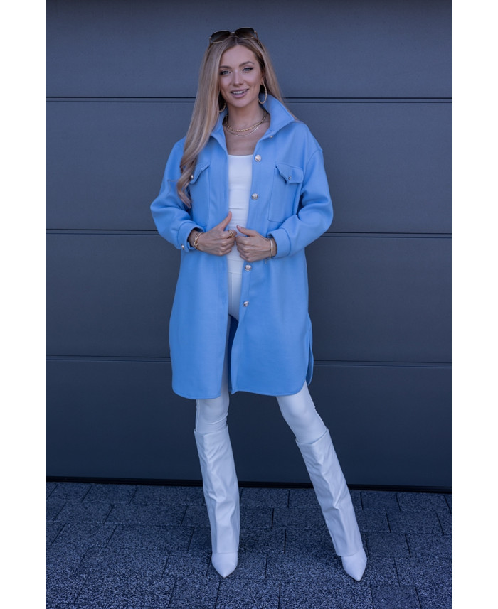 Kurtka Koszulowa Long Błękitna