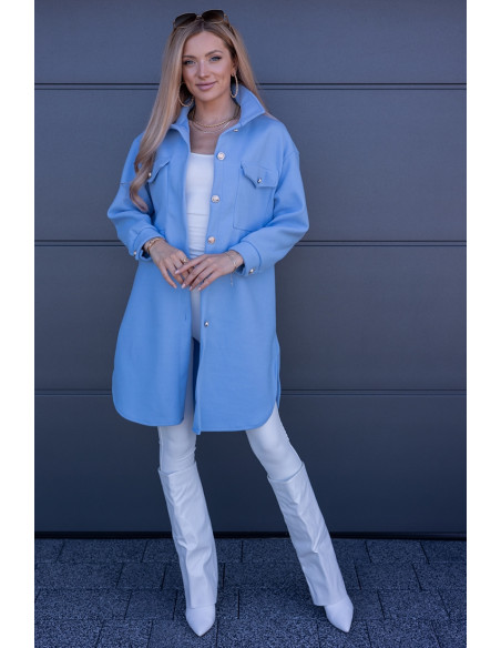 Kurtka Koszulowa Long Błękitna