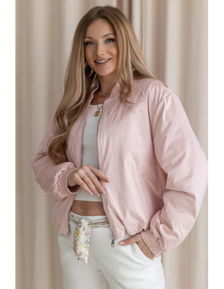 Kurtka Bomberka Zamszowa Pudrowy Róż