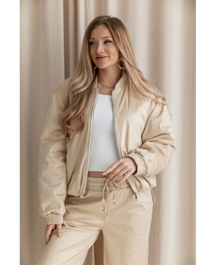 Kurtka Bomberka Zamszowa Beżowa