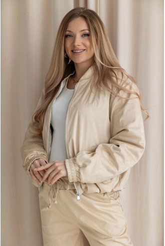 Kurtka Bomberka Zamszowa Beżowa