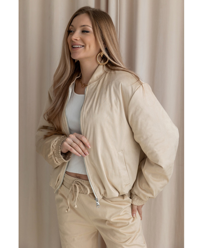 Kurtka Bomberka Zamszowa Beżowa