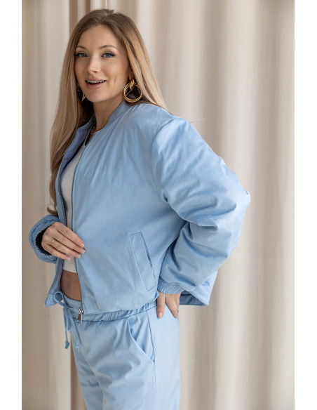 Kurtka Bomberka Zamszowa Błękitna