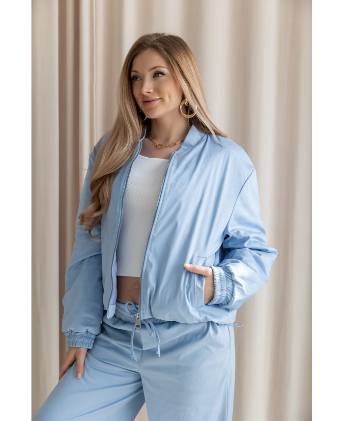 Kurtka Bomberka Zamszowa Błękitna