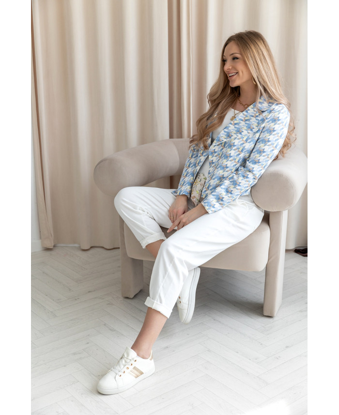 Kurtka Zamszowa Pepitko Niebieska