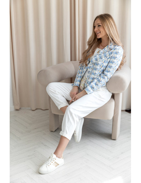 Kurtka Zamszowa Pepitko Niebieska