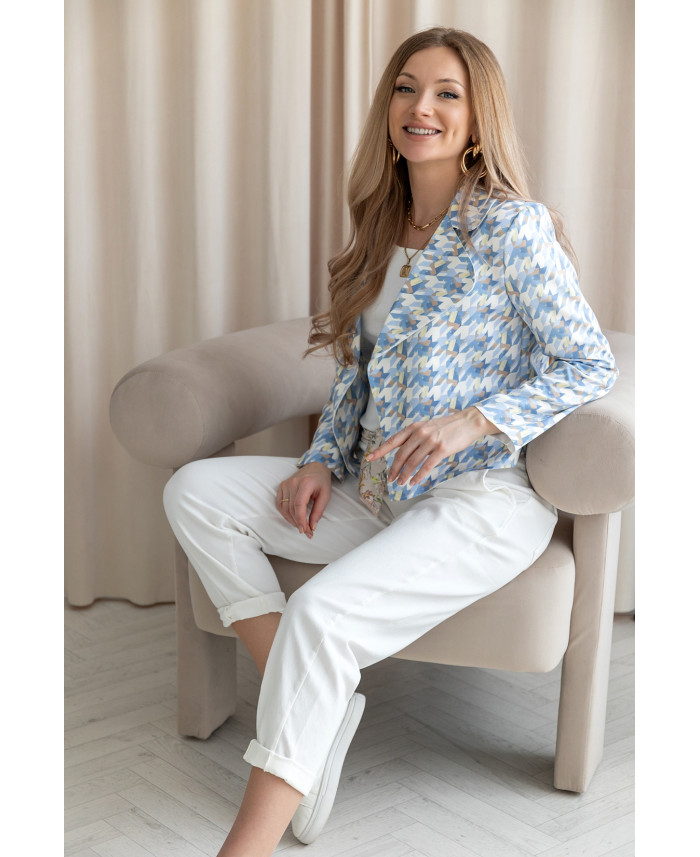 Kurtka Zamszowa Pepitko Niebieska