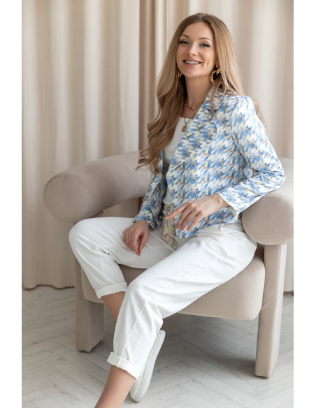 Kurtka Zamszowa Pepitko Niebieska