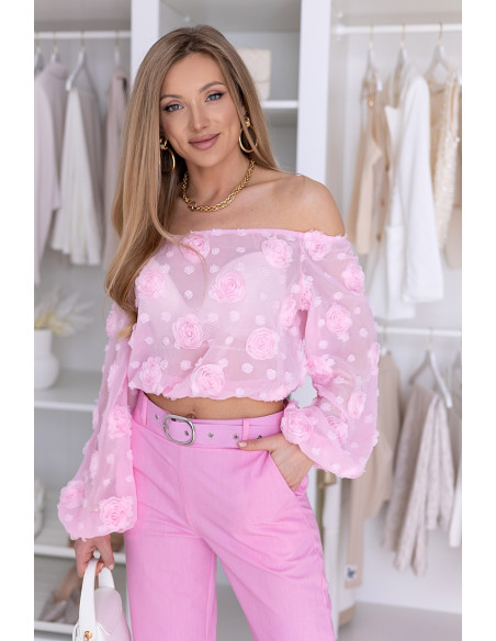 Bluzka Hiszpanka Flora Różowa