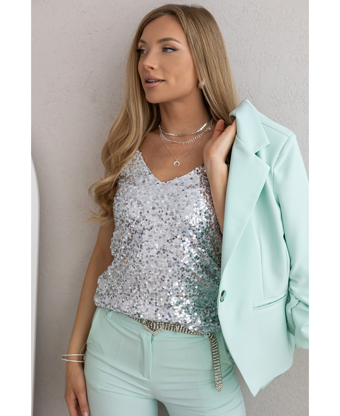Bluzka Top Cekinki Srebrna
