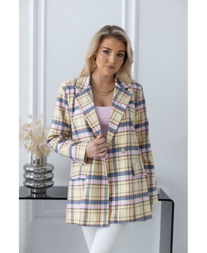 Żakiet w Kratkę Żółty