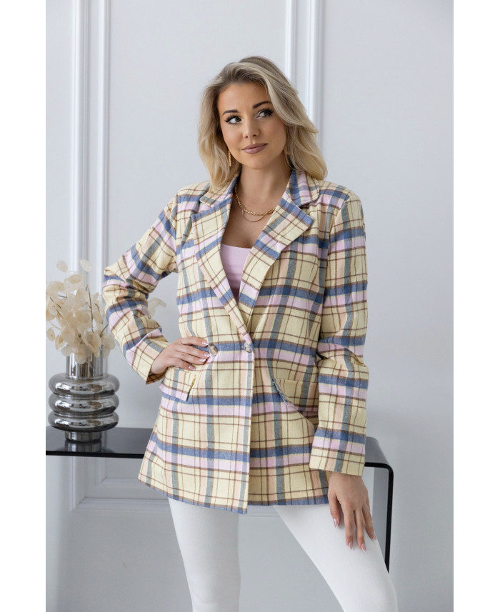 Żakiet w Kratkę Żółty