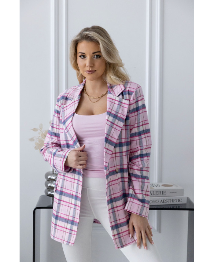 Żakiet w Kratkę Różowy