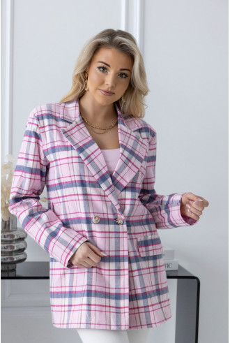 Żakiet w Kratkę Różowy