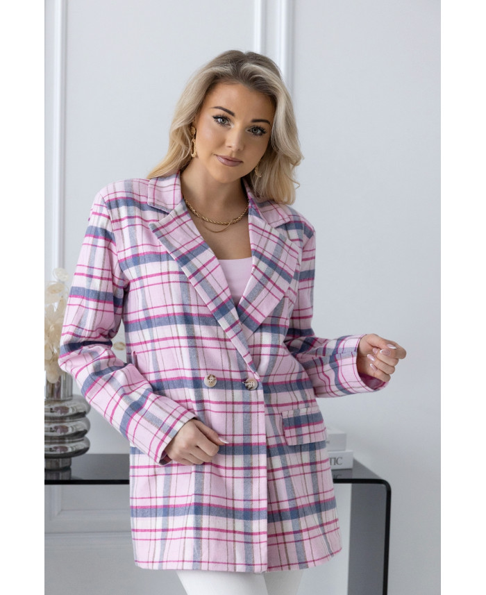 Żakiet w Kratkę Różowy