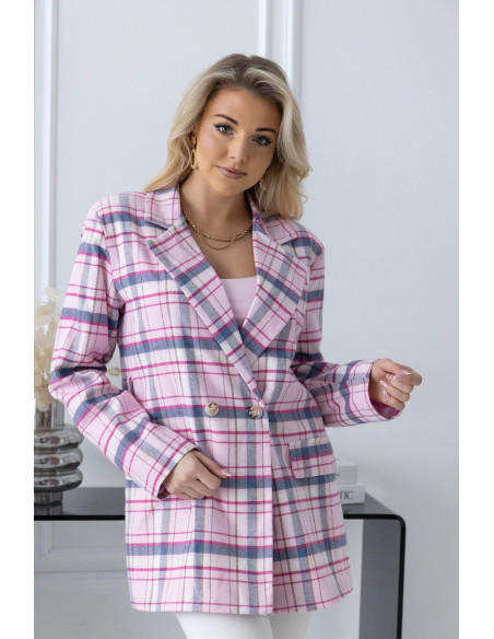 Żakiet w Kratkę Różowy