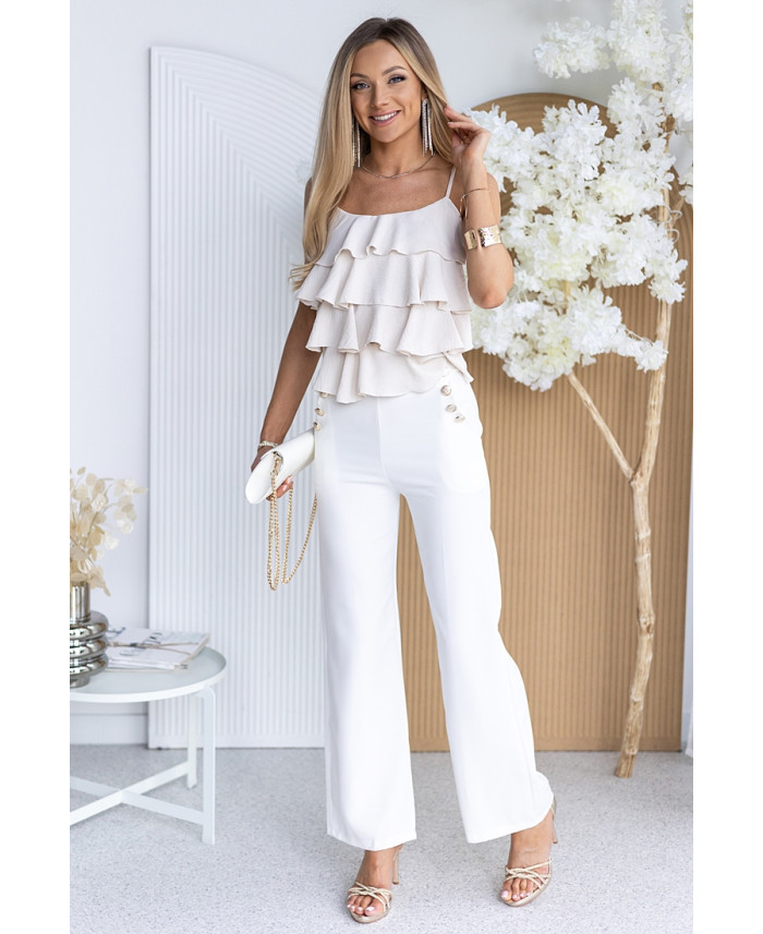 Spodnie Elle Buttoni Ekri