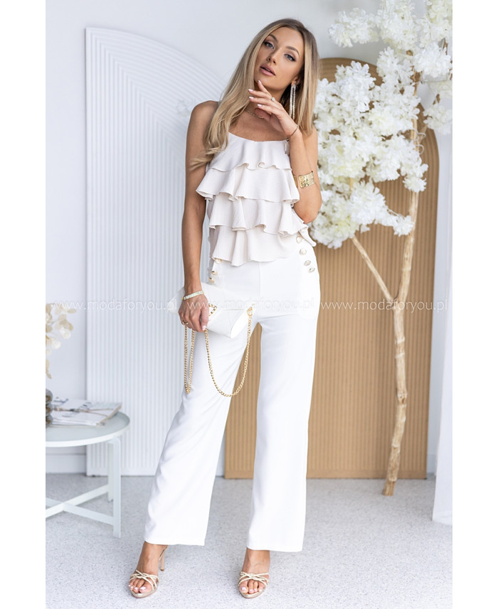 Spodnie Elle Buttoni Ekri