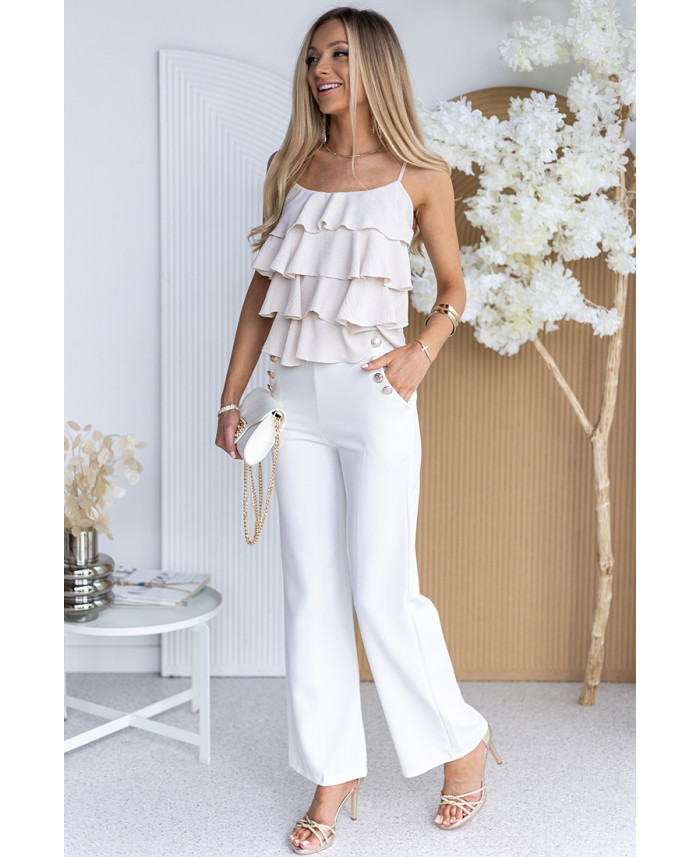 Spodnie Elle Buttoni Ekri