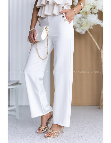 Spodnie Elle Buttoni Ekri