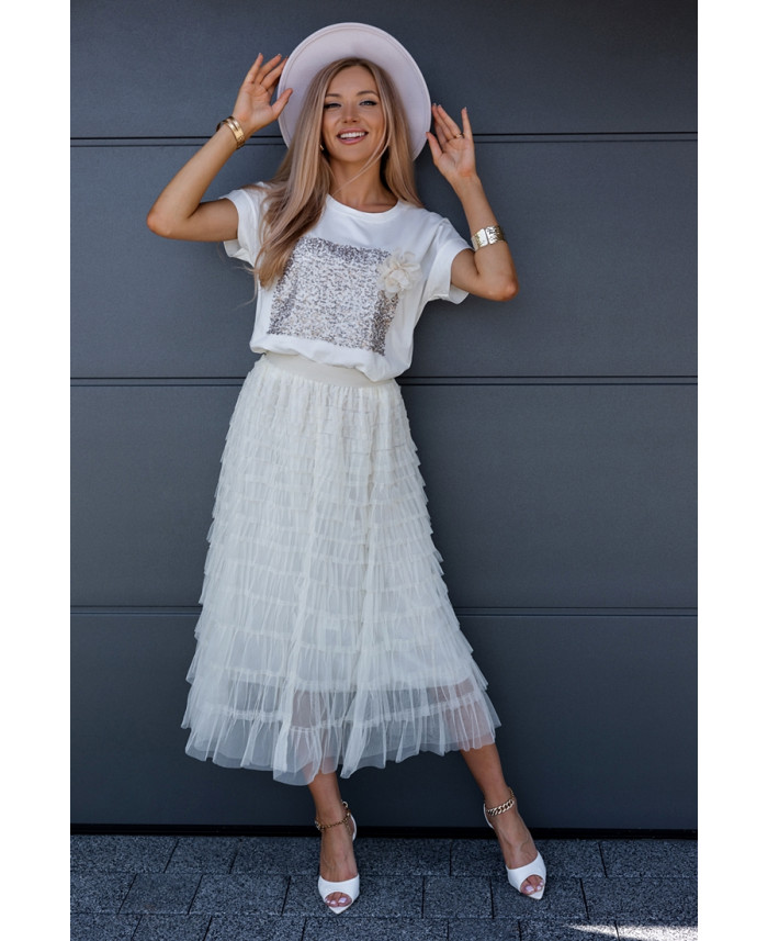 Spódnica Tiulowa Maxi Ekri