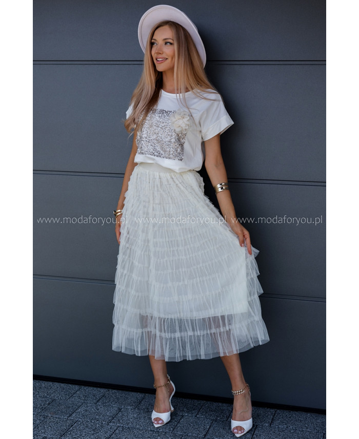 Spódnica Tiulowa Maxi Ekri