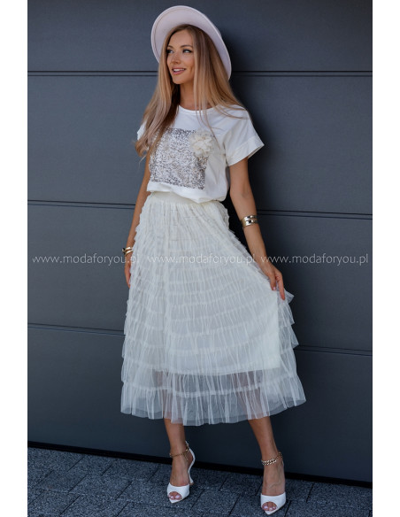 Spódnica Tiulowa Maxi Ekri