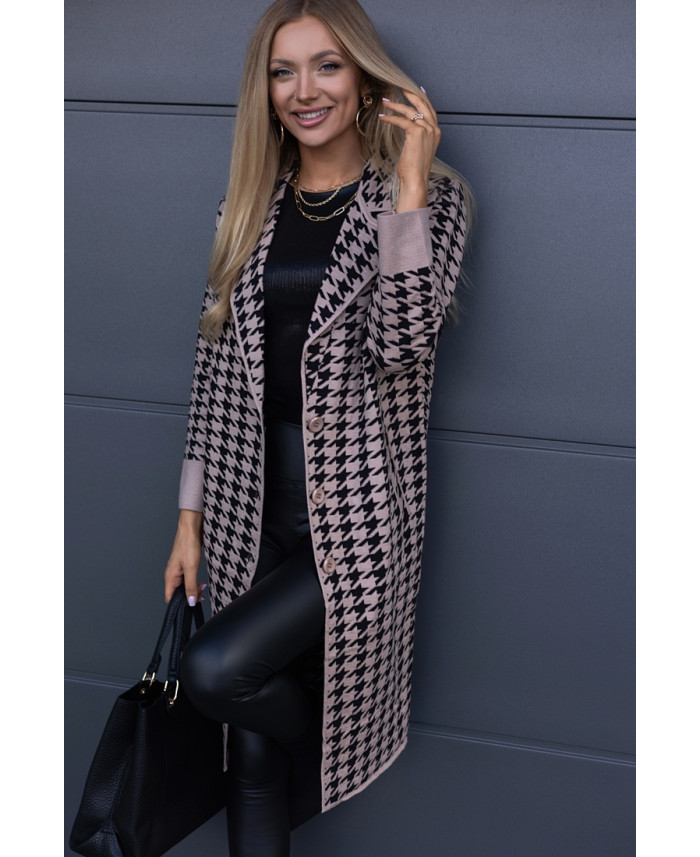 Płaszcz w Pepitko Czarno-Beżowy