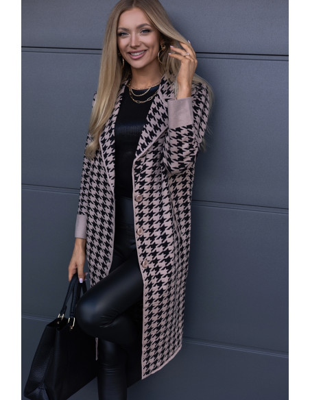 Płaszcz w Pepitko Czarno-Beżowy