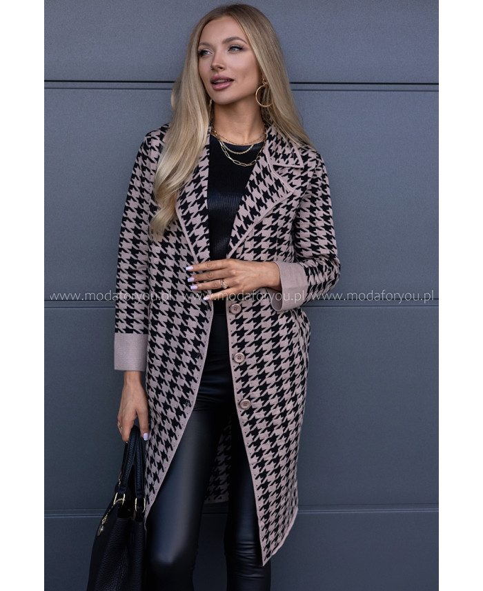 Płaszcz w Pepitko Czarno-Beżowy