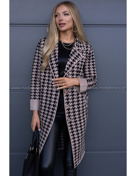 Płaszcz w Pepitko Czarno-Beżowy