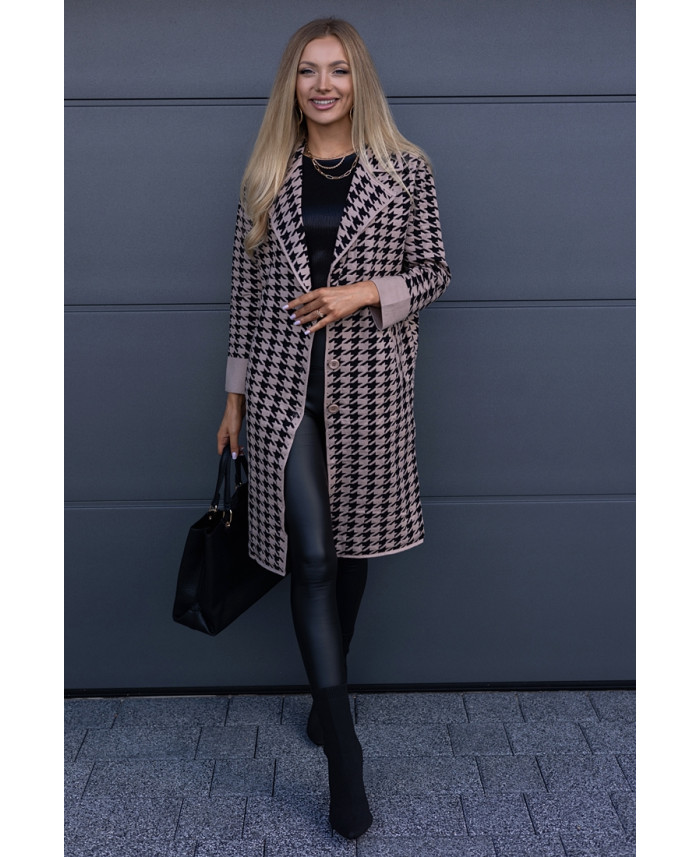 Płaszcz w Pepitko Czarno-Beżowy