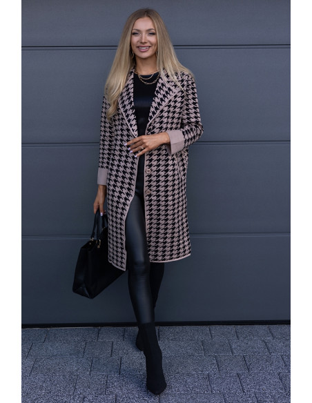 Płaszcz w Pepitko Czarno-Beżowy