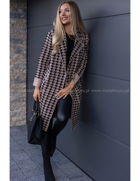 Płaszcz w Pepitko Czarno-Beżowy