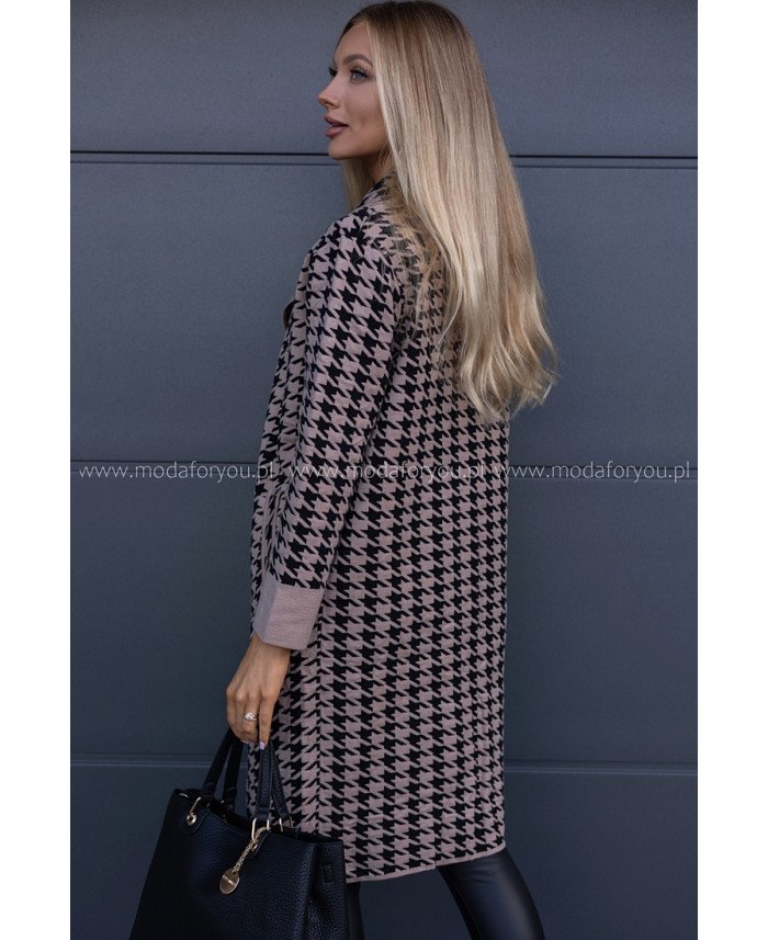 Płaszcz w Pepitko Czarno-Beżowy