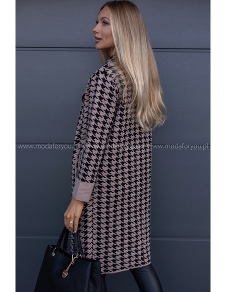 Płaszcz w Pepitko Czarno-Beżowy